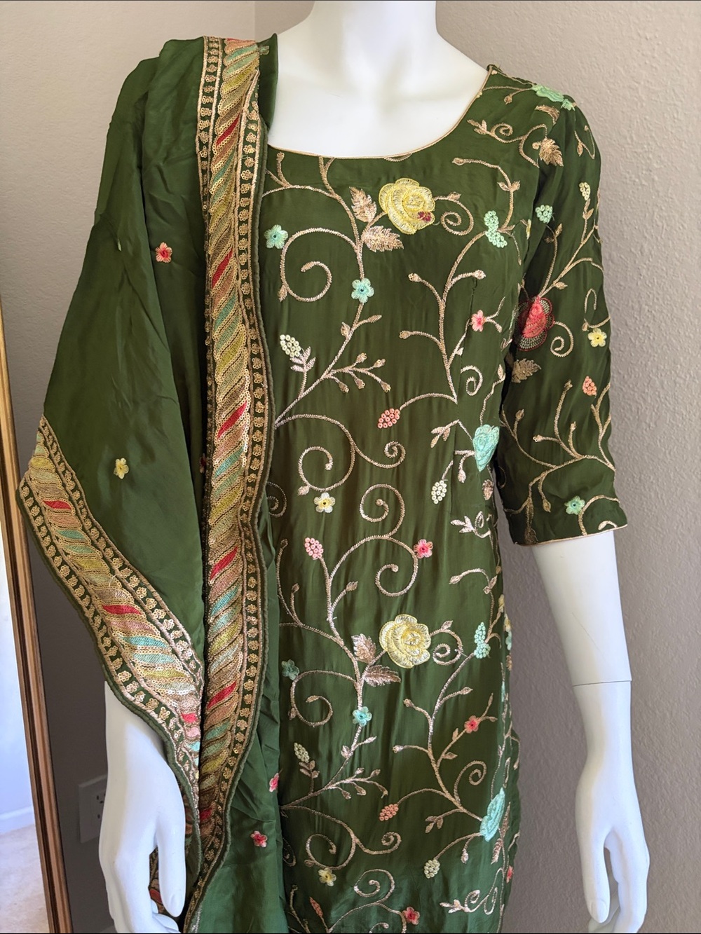 Embroidered Olive Green Salwar Kameez Set Indian suit